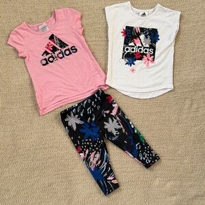 Adidas Kids' set with Pink and White Tees with coordinated leggings